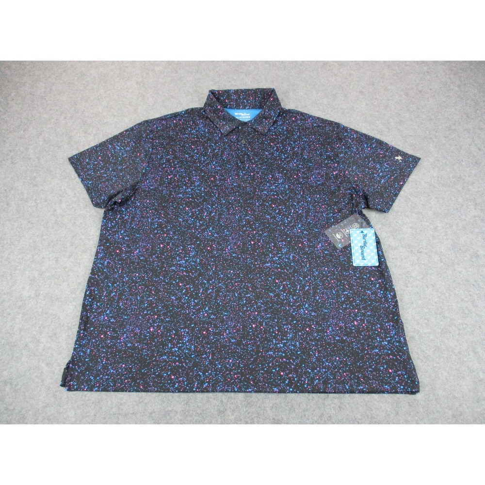 Birdie Bound Polo Shirt Mens 3XL XXXL Black Blue Paint Splatter Performance Golf